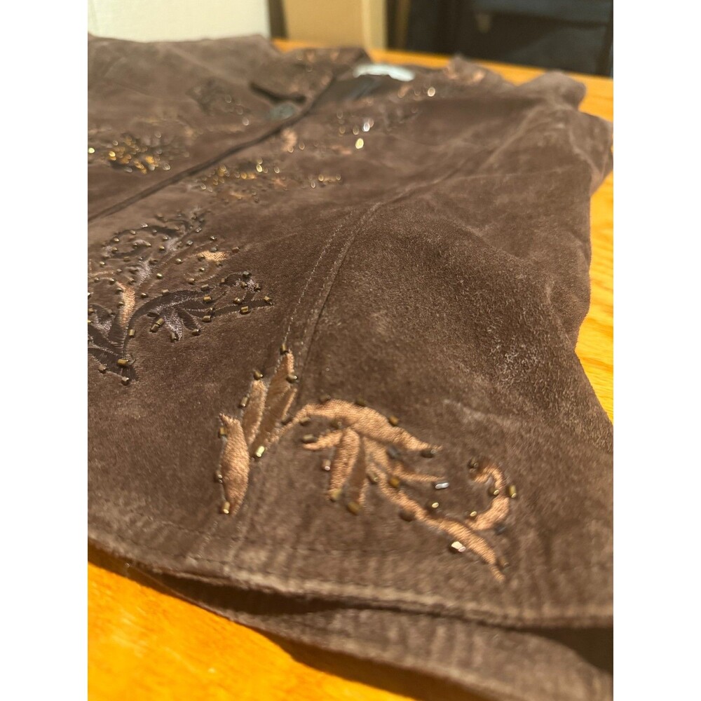 Coldwater Creek Womens Petite Small Brown Suede Embroidered Beaded Jacket PS - Picture 6 of 14